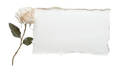 Elegant White Rose with Torn Paper Frame Wedding Invitation Design on transparent background