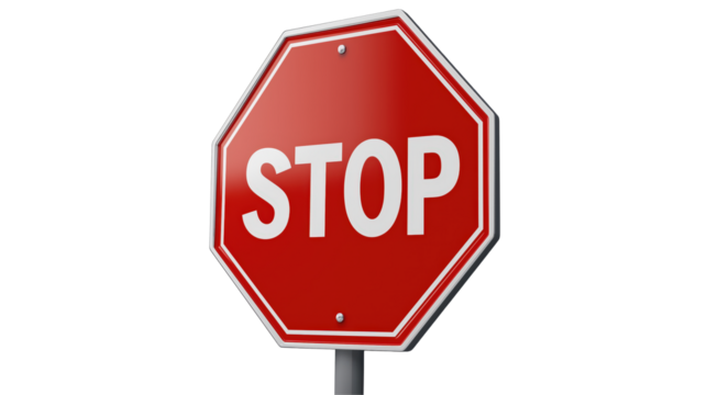 Stop Sign Red Octagon Traffic Safety Warning on transparent background - Powered by Adobe