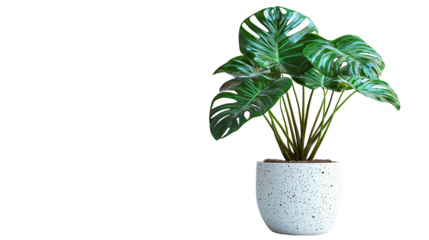 Elegant monstera plant in a stylish white pot, adding a fresh touch to indoor decor, isolated on transparent background png 