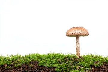 Mushroom is standing on a patch of grass
