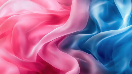 Obraz premium Ethereal abstract background featuring smooth, flowing fabric textures illuminated by glowing neon pink and deep blue hues