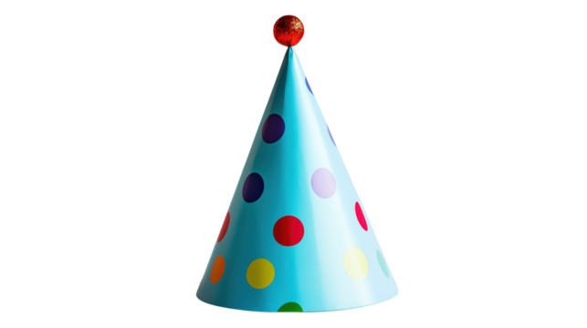 Colorful Party Hat with Polka Dots for Festive Celebrations on transparent background