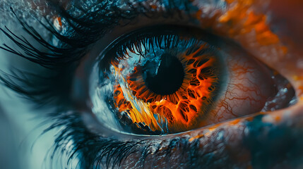 An extreme close-up shot of a painted human eye, emphasizing vibrant colors and texture, ideal for themes of art, emotion, or creativity,. Extreme Contrast Themes. Illustration