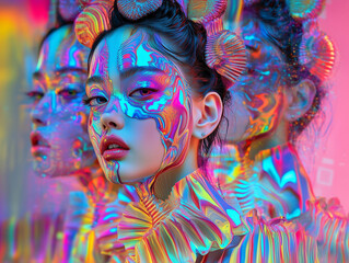 サイケデリックな絵画、ファッショナブルな絵画、原色,ファッション,最先端,モード,デジタルアート