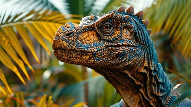 Majestic Dinosaur Portrait in Lush Tropical Foliage