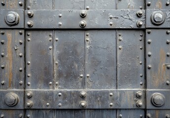 Fototapeta premium Aged metal door panels, weathered fortress entrance