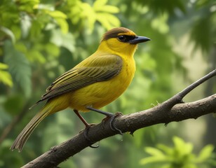Fototapeta premium A vibrant yellow bulbul in its natural habitat, wildlife, environment, feathered friend