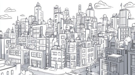 Sketchy city skyline, urban landscape, daytime.  Use website background