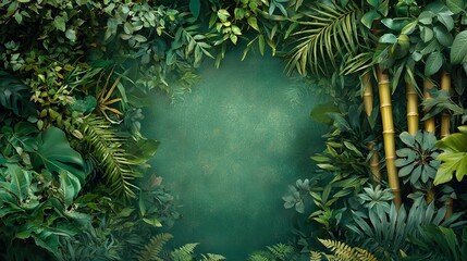 Lush vibrant tropical foliage background with a rich diverse array of green plants leaves and vegetation