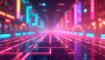 Neon Cityscape: Futuristic Urban Nightscape with Vibrant Lights