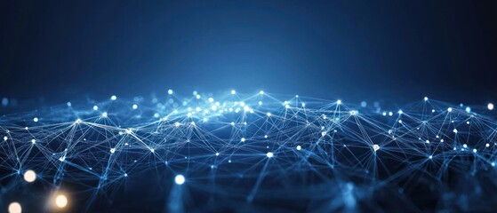 Obraz premium Digital landscape with glowing nodes and connections in dark space