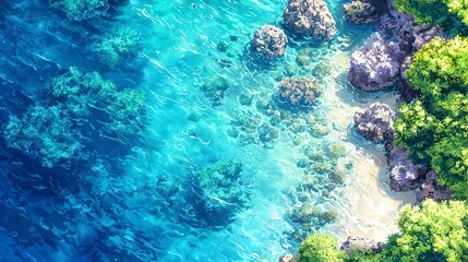 Obraz premium Tranquil Turquoise Ocean Cove Aerial View