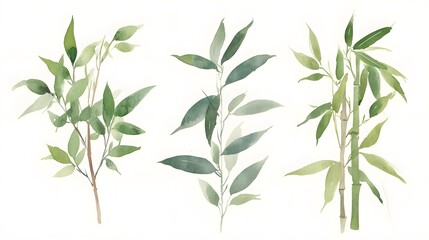 Obraz premium Green bamboo stalks and leaves. Generative AI