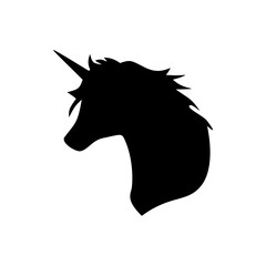 Unicorn head silhouette . Vector hand drawn illustration 