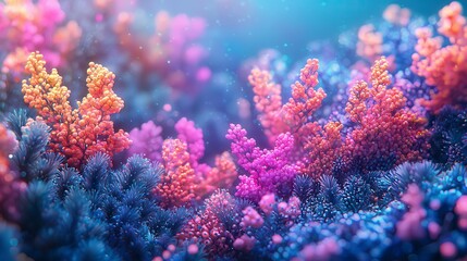 Fototapeta premium Vibrant Abstract Coral Reef Digital Art Pink, Orange, and Blue Hues
