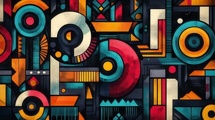 Vibrant Abstract Geometric Pattern with Circles and Shapes