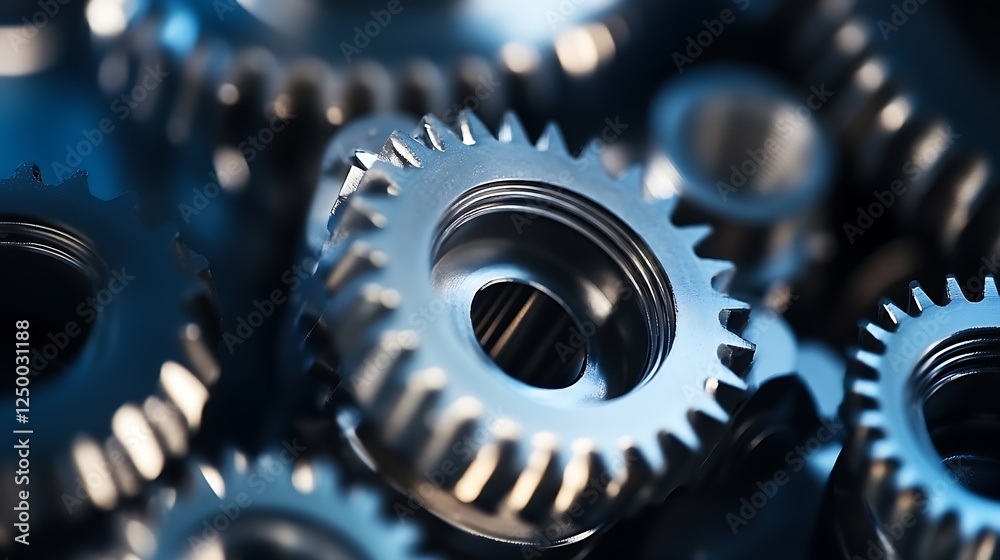 Leinwandbilder close up shot of metallic gears showing intricate craftsmanship and engineering details in a dark en