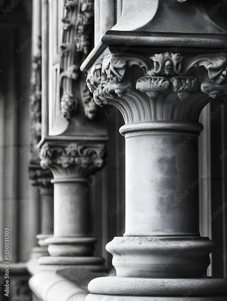 Aufkleber detailed black and white image of ornate architectural columns : generative ai