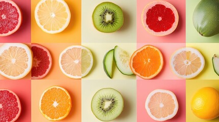Obraz premium Fresh Vibrant Collage of Colorful Fruits and Vegetables for Healthy Living Campaigns