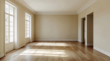 Fototapeta premium Spacious Empty Room with Natural Light Streaming through High Windows : Generative AI