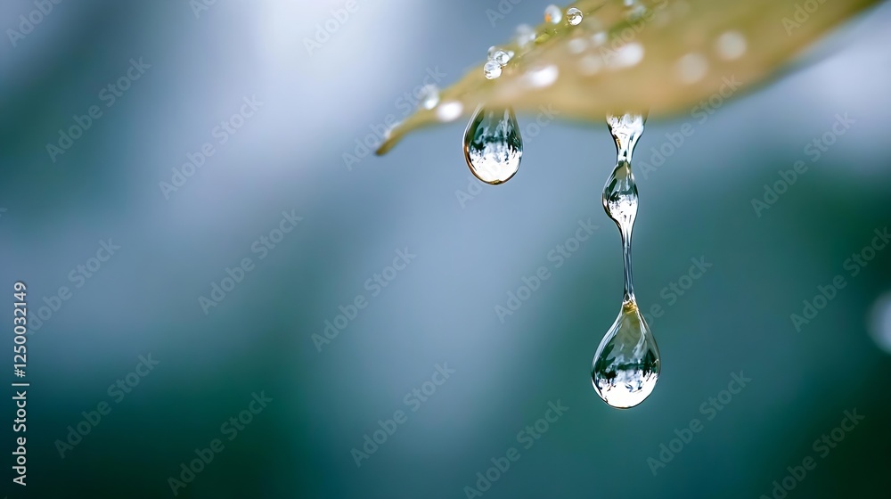 Aufkleber Close Up View of Sparkling Water Droplets on a Leaf with a Soft Background : Generative AI