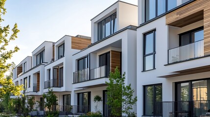 Obraz premium Sleek Modern Apartments with Large Windows and Stylish Balcony Design : Generative AI