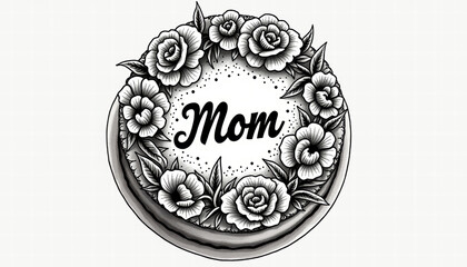Elegant Black and White Rose Mom Cake Design