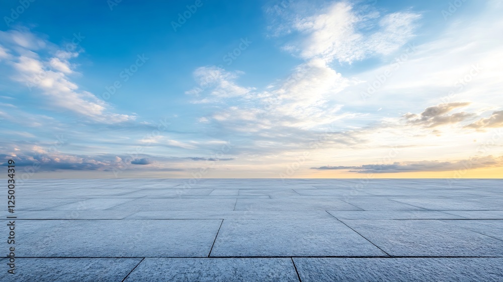 Poster Expansive Open Sky with Cloud Patterns Over a Modern Paved Surface : Generative AI
