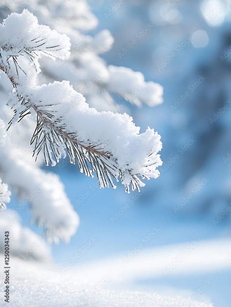 Poster winter wonderland close up of snow covered pine branches in soft focus : generative ai
