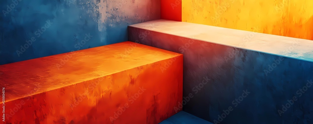 Poster abstract background with large color blocks of orange and blue, with a gradient effect. with a grain