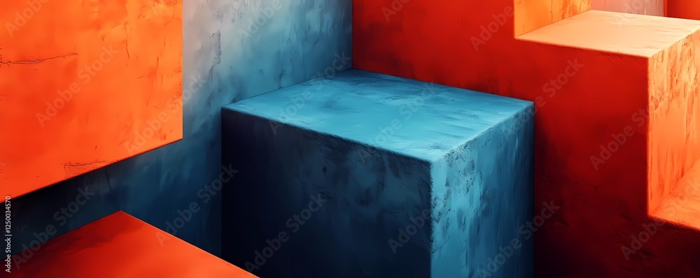 Poster abstract background with large color blocks of orange and blue, with a gradient effect. with a grain