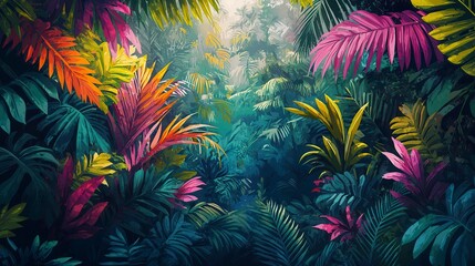 Vibrant Pixel Art Tropical Rainforest Sunlight Through Canopy