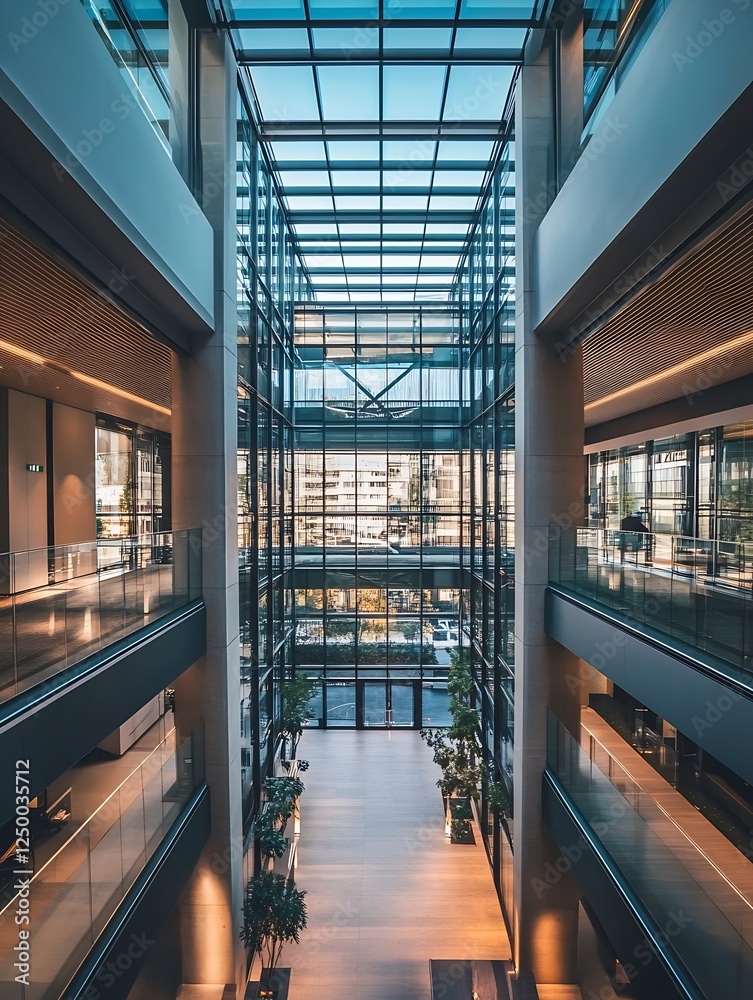 Aufkleber Modern Architectural Design Inside Bright Open Space with Glass Walls : Generative AI