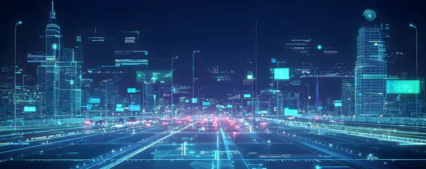 Fototapeta premium Smart city monitoring system powered by AI, optimizing traffic, energy, and safety with live data analysis.