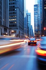 Obraz premium Dynamic Urban Traffic Scene with Motion Blur Capturing the Essence of City Life : Generative AI