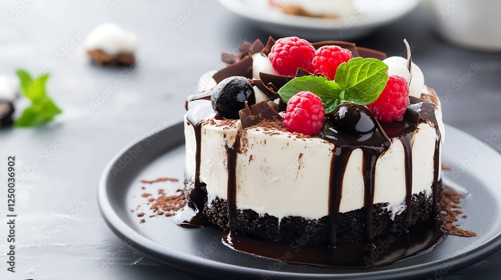 Aufkleber delicious and indulgent chocolate raspberry cake with fresh garnish : generative ai