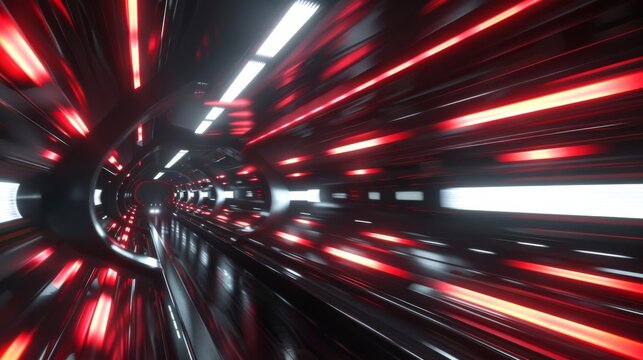 Futuristic Maglev Train Speeding through Sci-Fi Cityscape Filled with Neon Lights and Sky-high Skyscrapers