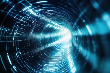 Futuristic Abstract Tunnel with Glowing Lines and Lights