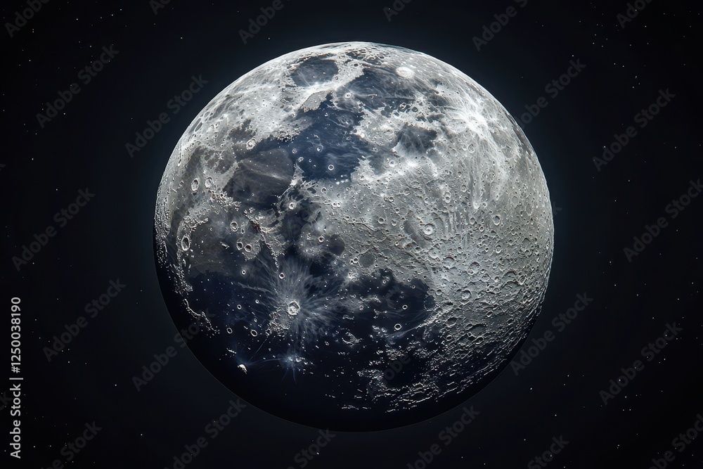 Wall mural detailed view of the moon's surface, craters, and texture against a dark space background.
