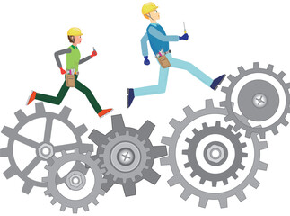 エンジニアが忙しく仕事をしている