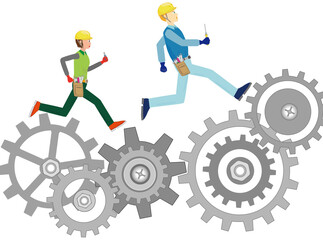 エンジニアが忙しく仕事をしている