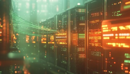 Futuristic server room with data streams. (1)