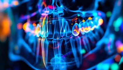Neon Jawbone: A vibrant, digital dental X-ray art
