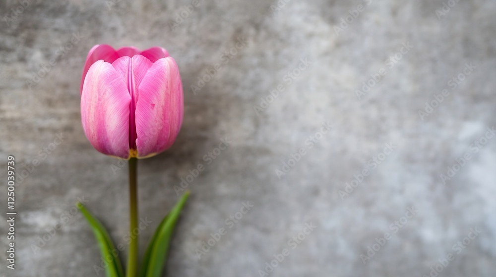 Aufkleber single pink tulip on a concrete background with a minimalist aesthetic : generative ai
