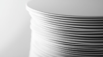 Obraz premium Neat stack of white round plates, closely arranged. Ideal for concepts of order, organization, or abundance.