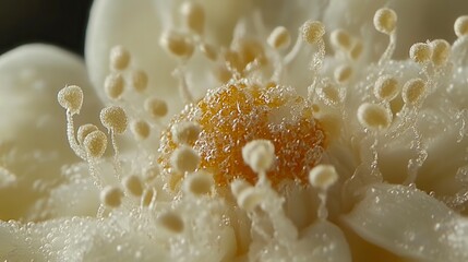 Fototapeta premium White Flower Macro Photography Golden Center and Dew Drops