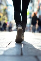 Person Walking on Street with Stylish Sneakers and Urban Background : Generative AI
