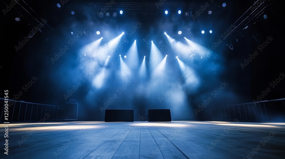 Poster stage lit with dramatic lights and smoke ready for a live performance : generative ai