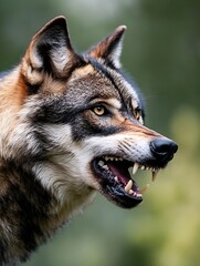 Obraz premium Wild Wolf Profile with Fierce Expression and Sharp Teeth Captured in Nature : Generative AI