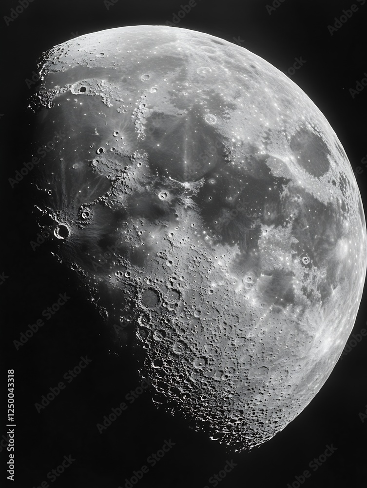 Aufkleber detailed black and white image of the moon surface highlighting craters and texture under natural li